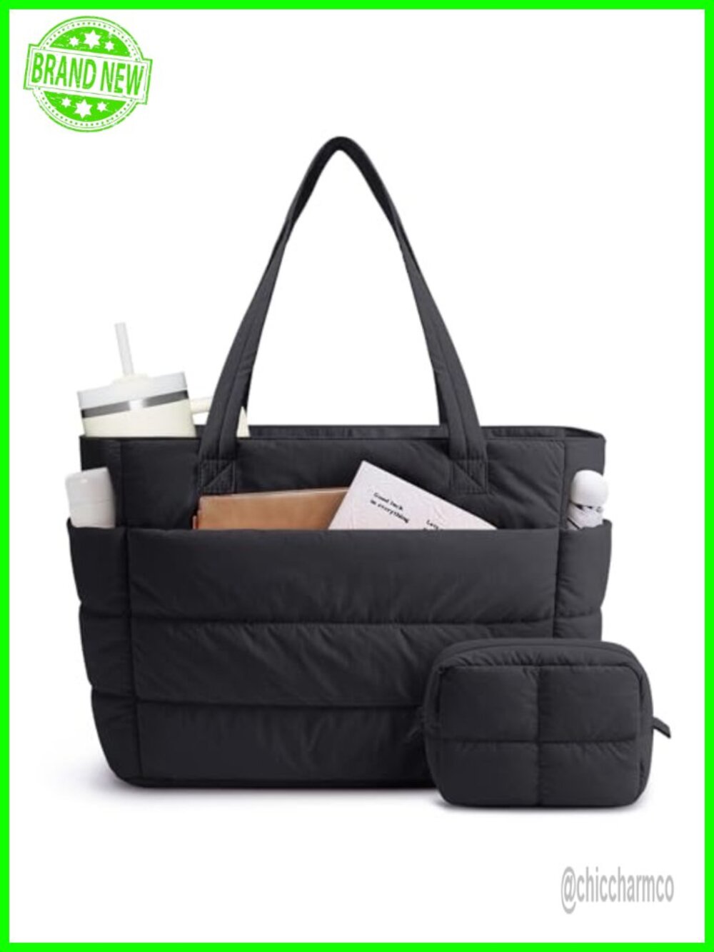 Quilted Nylon Puffer Tote Bag Lightweight Laptop Work Nurse Teacher